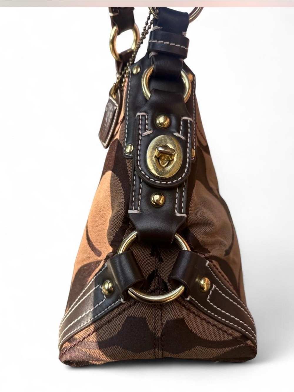 Vintage Coach Carly 10619 Signature Canvas Brown Leather Hobo Shoulder Bag Y2K - Picture 5 of 13
